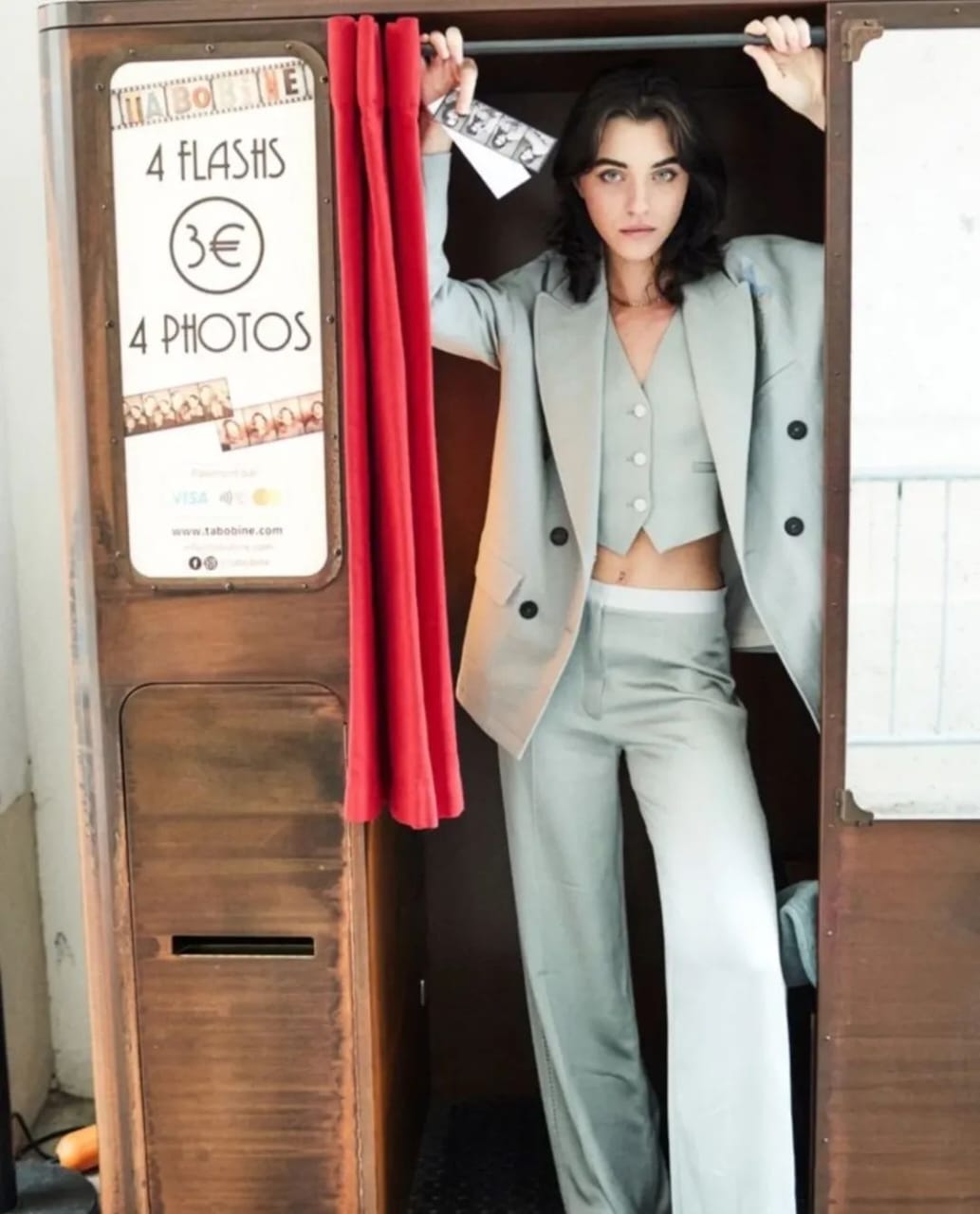 FORTE FORTE sage suit with cropped vest and embroidered blazer