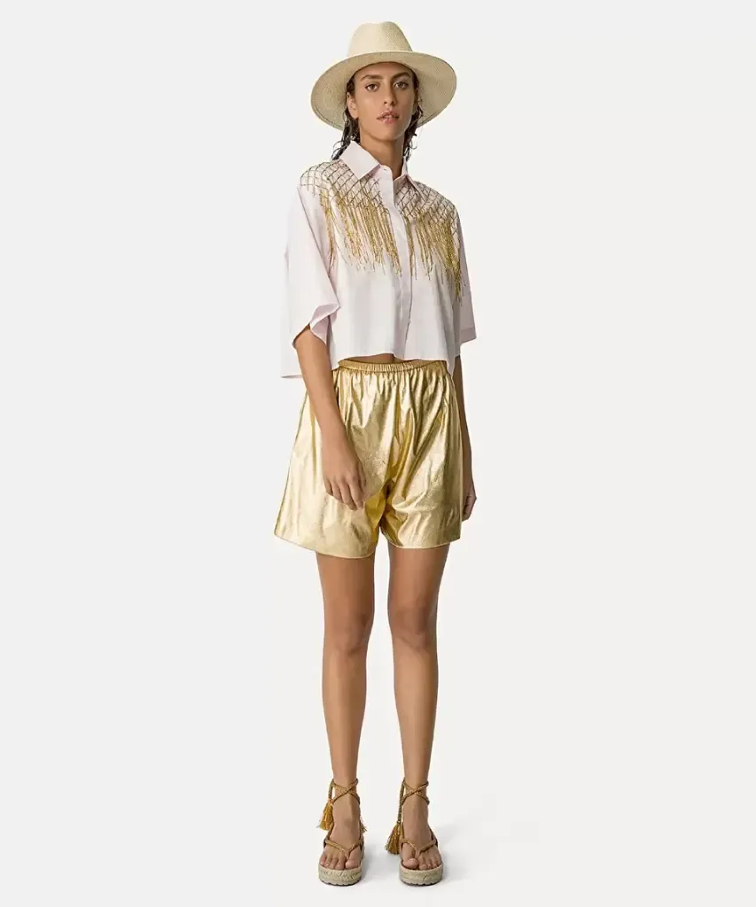 FORTE FORTE - Bermuda shorts in lamé eco deerskin (1).webp