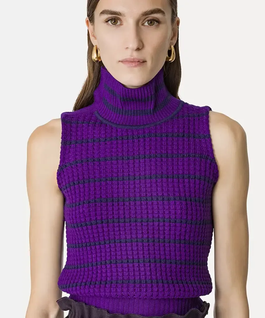 FORTE FORTE - High–Neck Waistcoat in Striped Merino Wool (1).webp