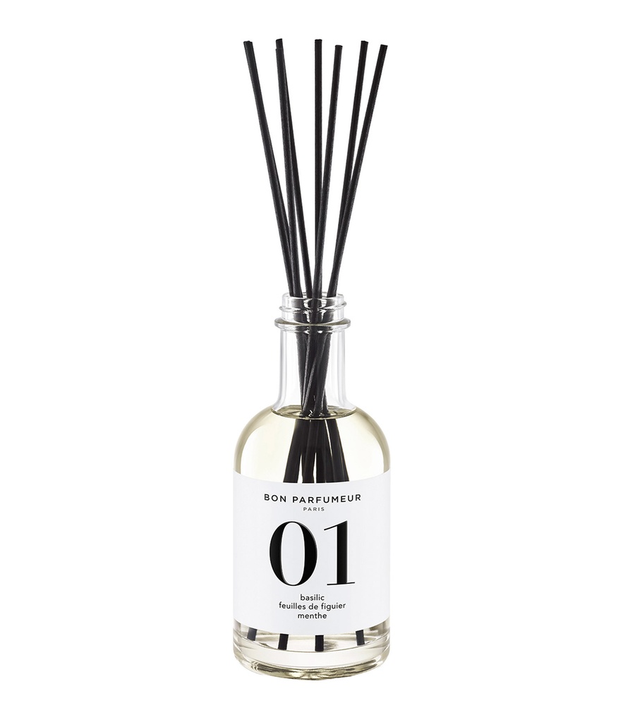 Home fragrance diffuser 01 Basil, Fig leaves and Mint 200 ml - BON PARFUMEUR