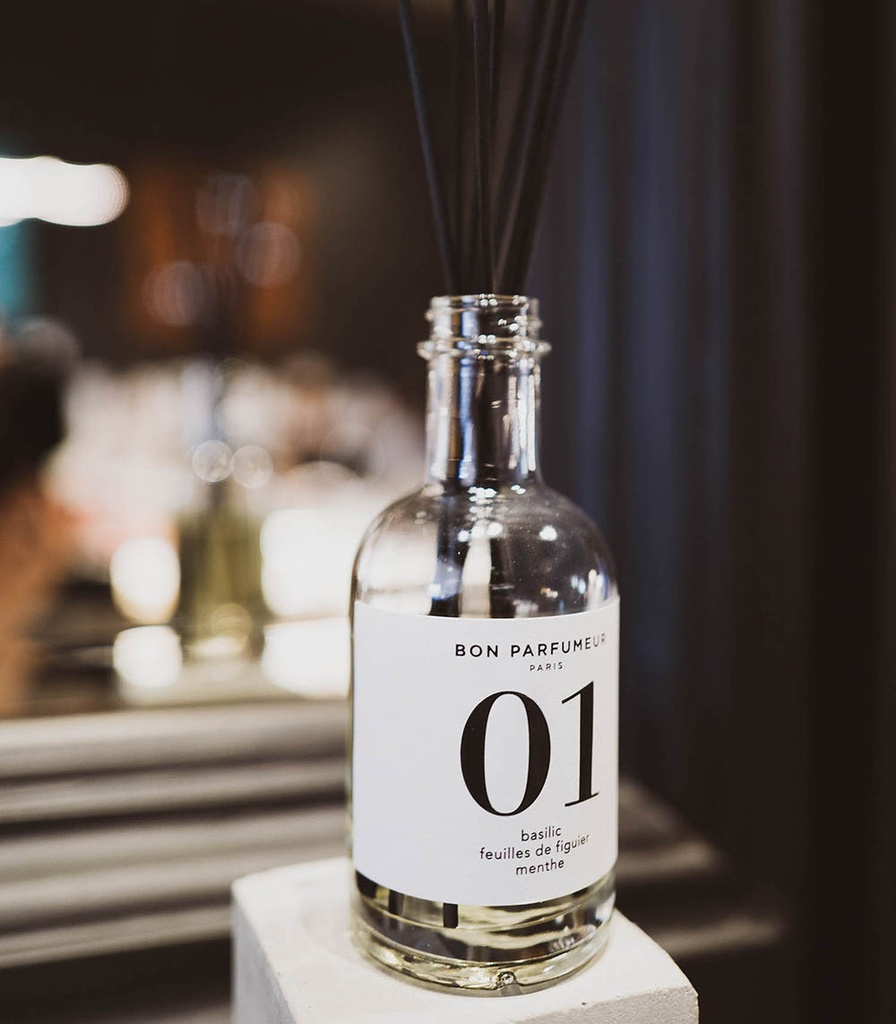 Home fragrance diffuser 01 Basil, Fig leaves and Mint 200 ml - BON PARFUMEUR