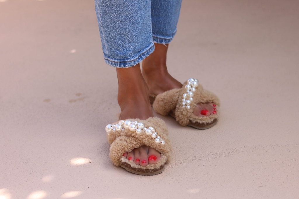 SHEARLING SLIP ON SANDALS - ALAMEDA TURQUESA
