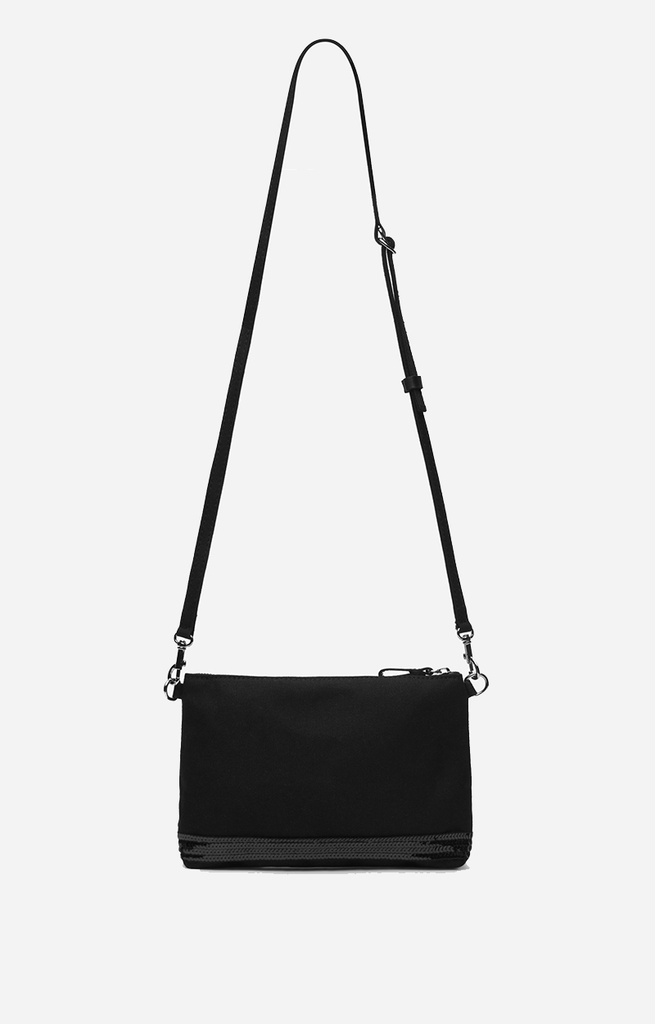 Zipped Clutch Canvas & Sequins Black