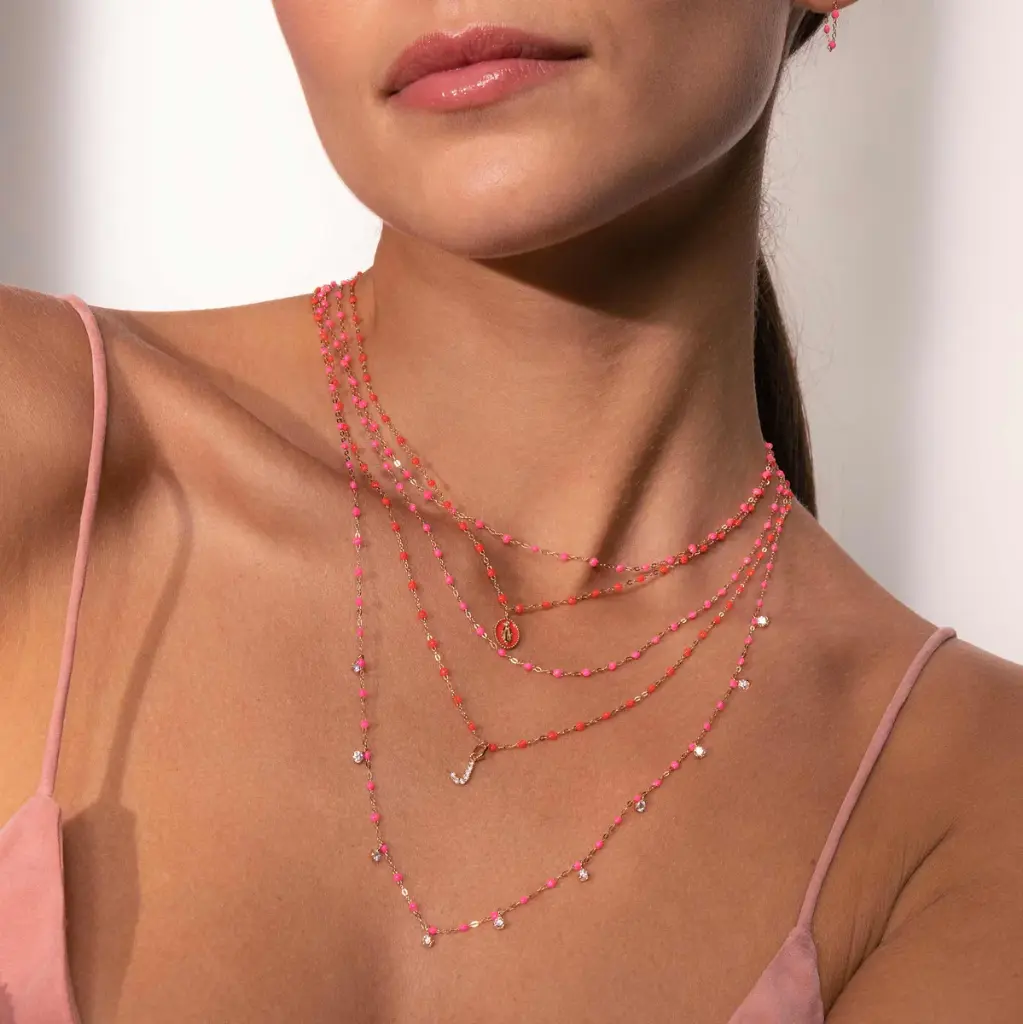 Madone Charm Necklace 18ct Rose Gold BABY PINK 42cm - GIGI CLOZEAU