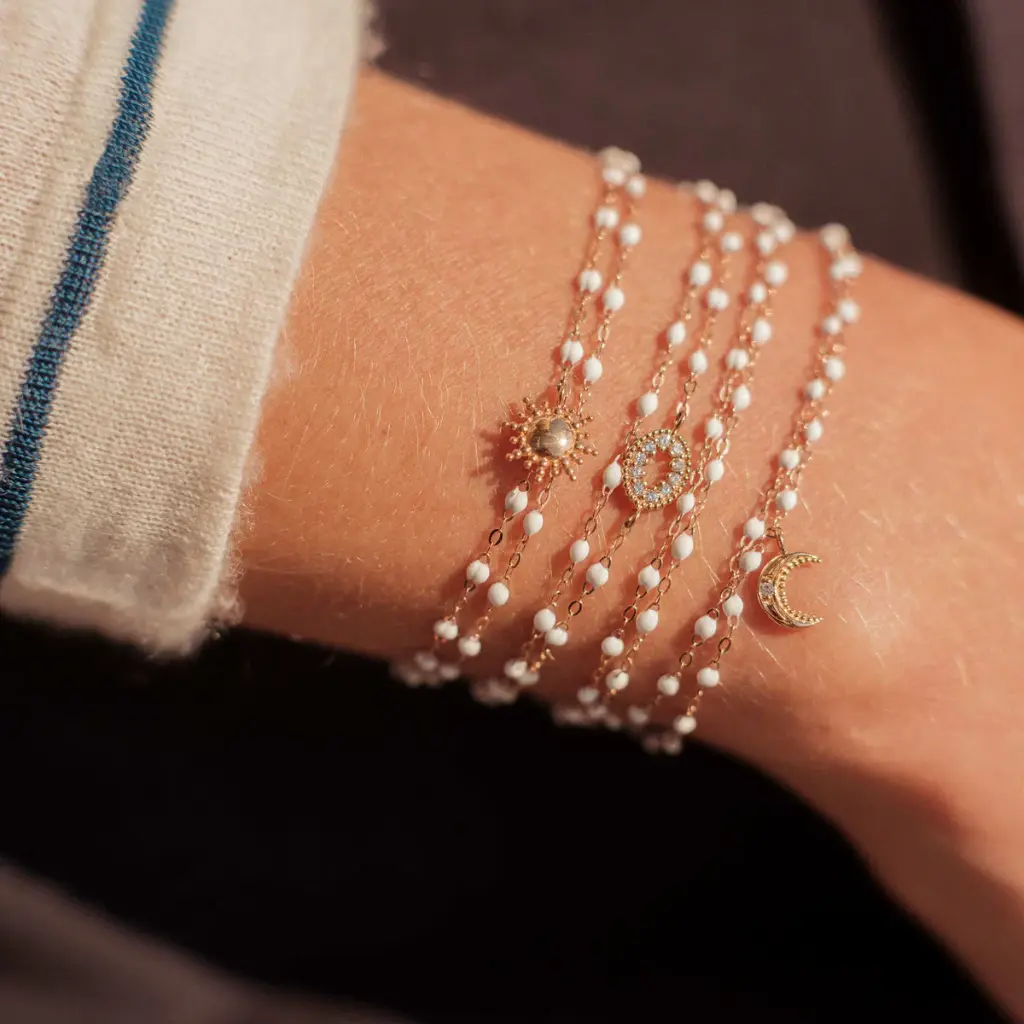 Classic Gigi Bracelet 18ct Rose Gold WHITE 17cm - GIGI CLOZEAU
