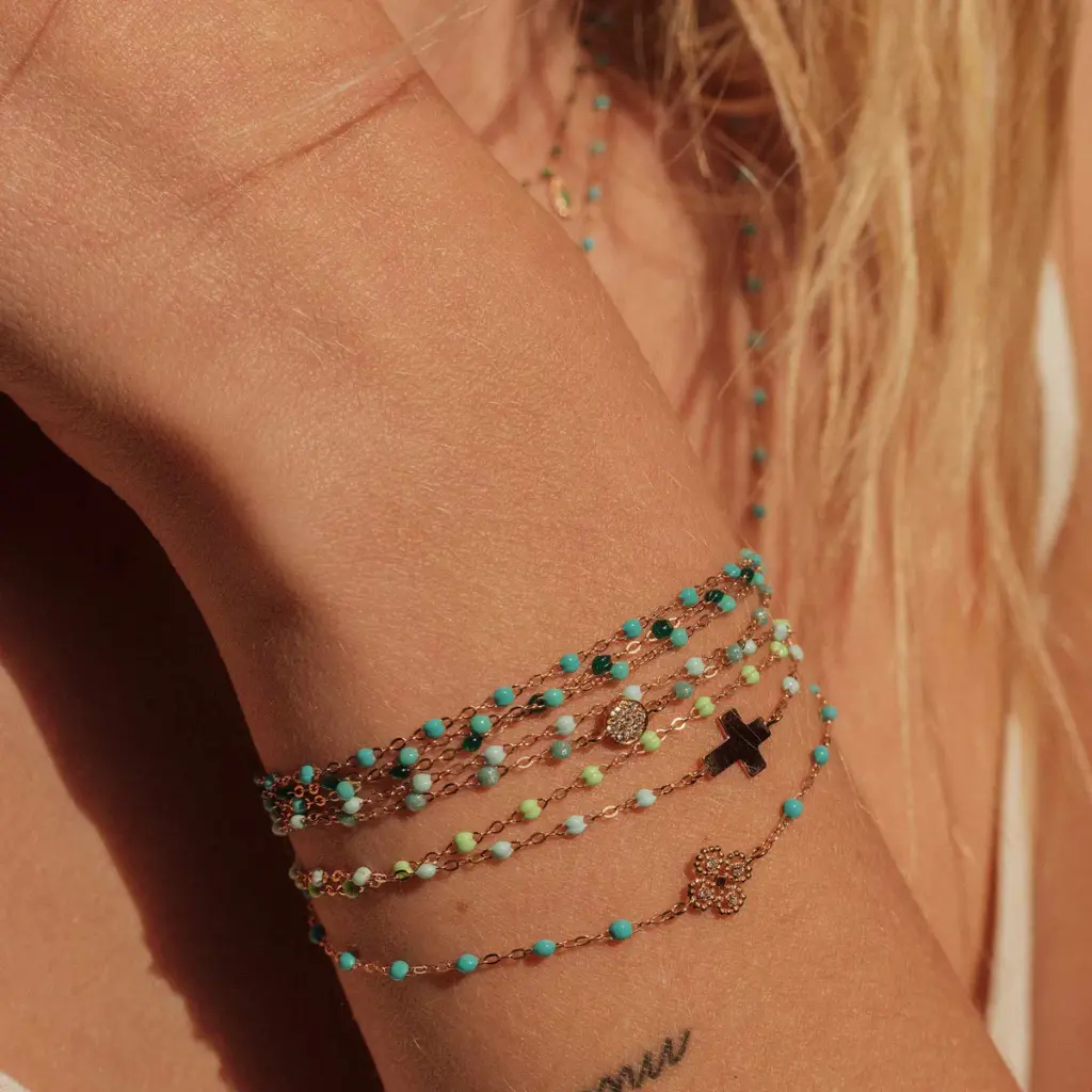 Classic Gigi Bracelet 18ct Rose Gold TURQ GREEN 17cm - GIGI CLOZEAU