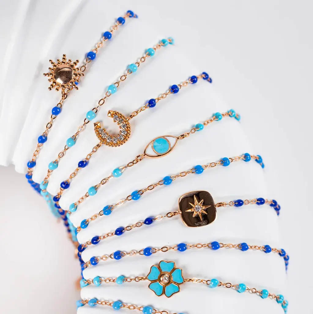 Resin Eye Bracelet 18ct Rose Gold TURQUOISE 17cm