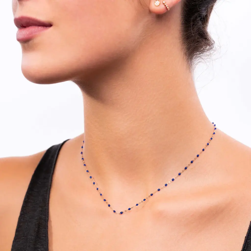 Classic Gigi Necklace 18ct Rose Gold LAPIS 42cm - GIGI CLOZEAU