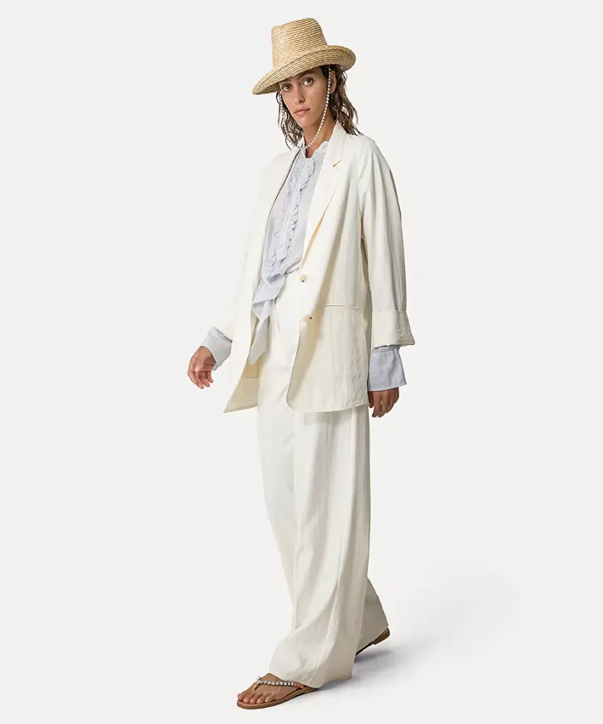 Mannish straw hat with diamanté–detailed chain - FORTE FORTE