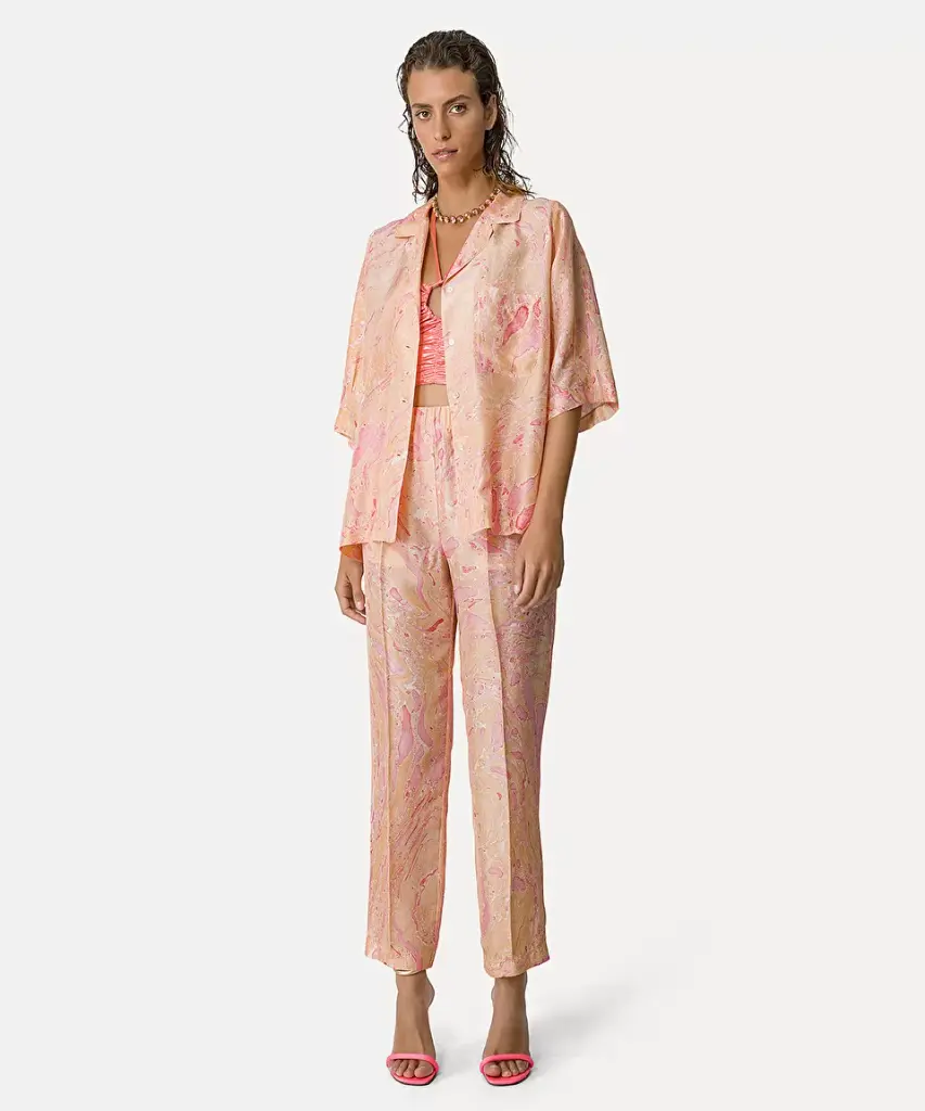 Trousers in “marbeling” habotai silk - FORTE FORTE