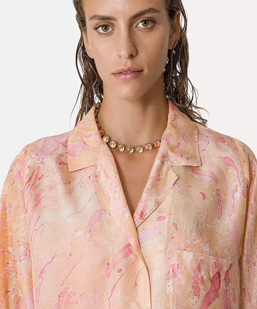 Half–sleeve shirt in “marbeling” habotai silk - FORTE FORTE