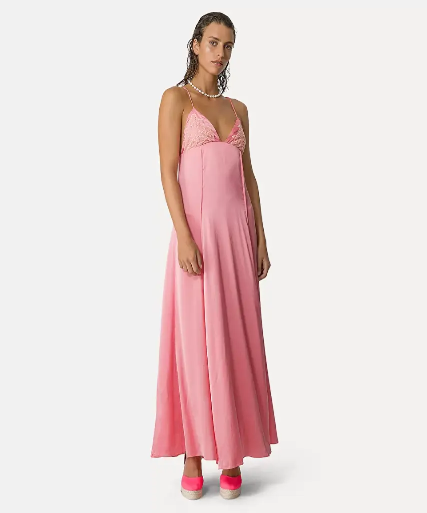 Dress suspending from dainty straps in stretch silk satin with lace detailing - FORTE FORTE