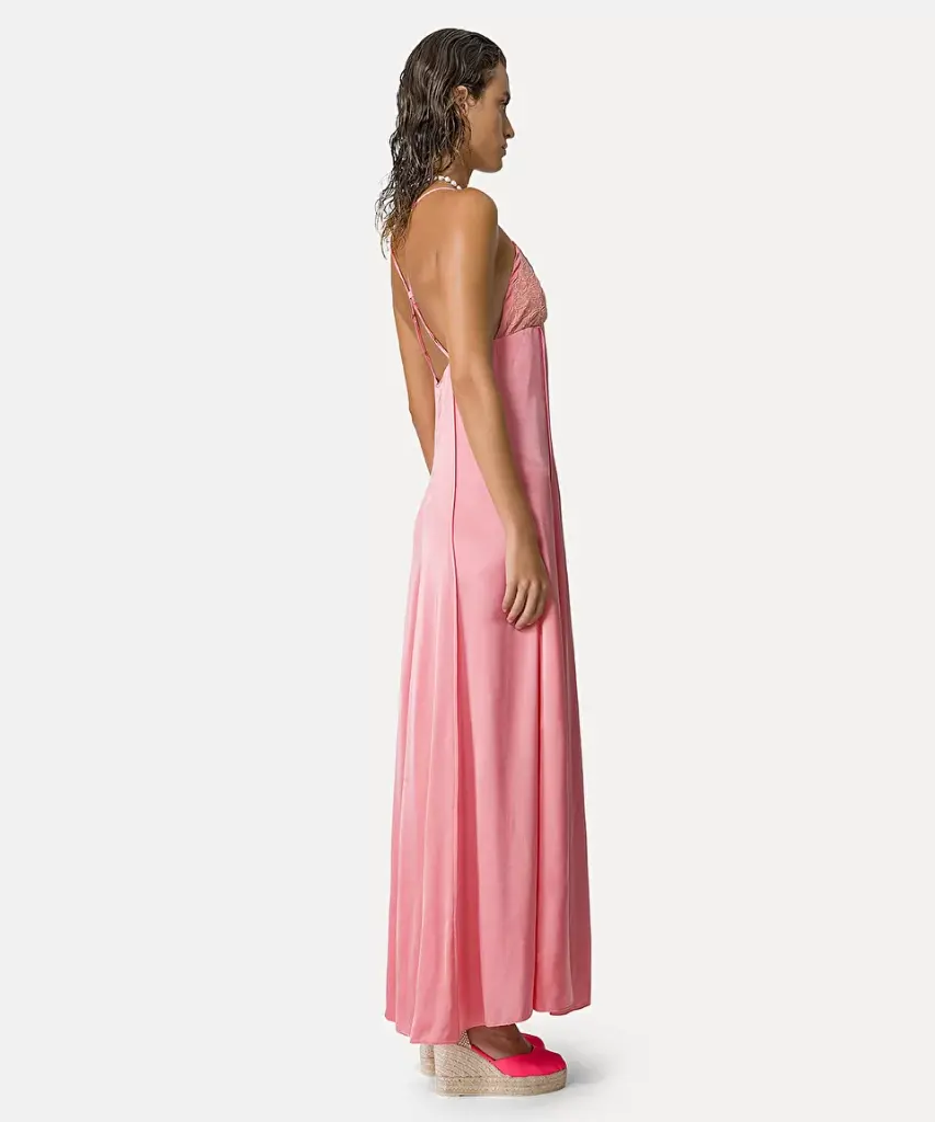 Dress suspending from dainty straps in stretch silk satin with lace detailing - FORTE FORTE