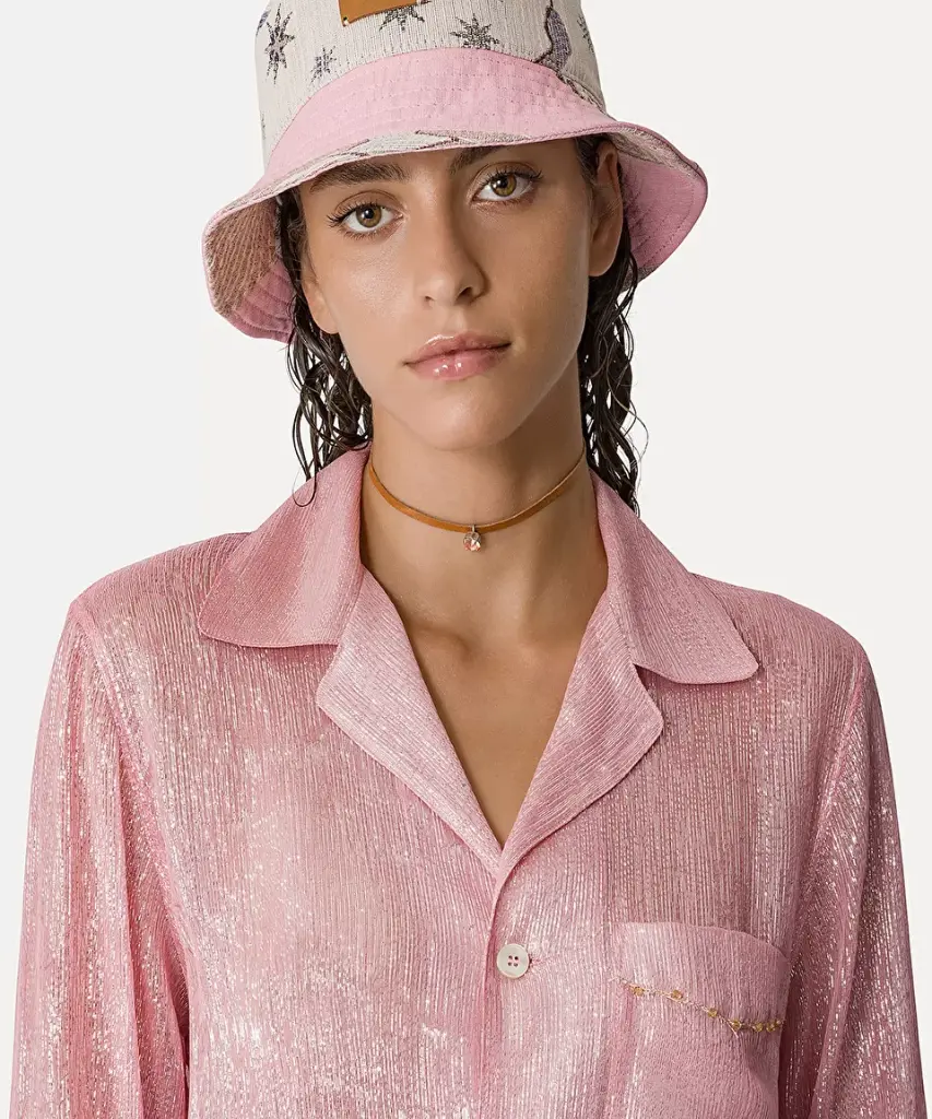 Pyjama shirt in silk chiffon and lurex with beadwork - FORTE FORTE