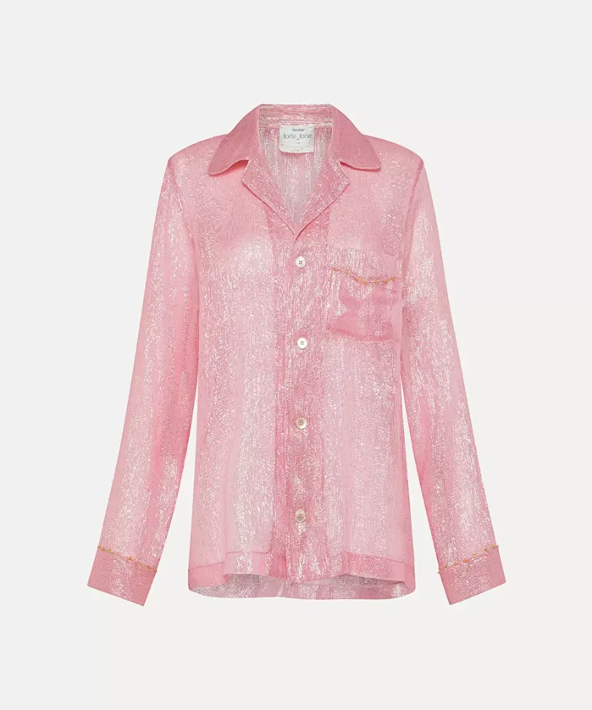 Pyjama shirt in silk chiffon and lurex with beadwork - FORTE FORTE