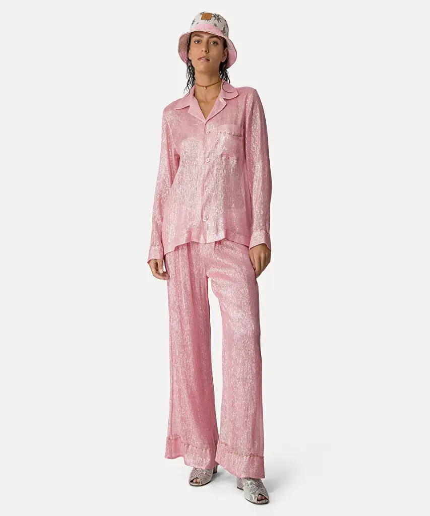 Pyjama shirt in silk chiffon and lurex with beadwork - FORTE FORTE