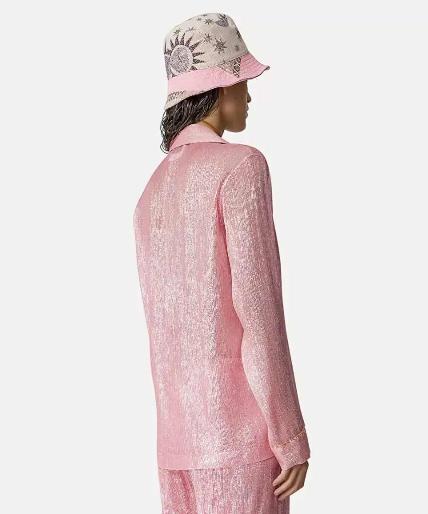 Pyjama shirt in silk chiffon and lurex with beadwork - FORTE FORTE