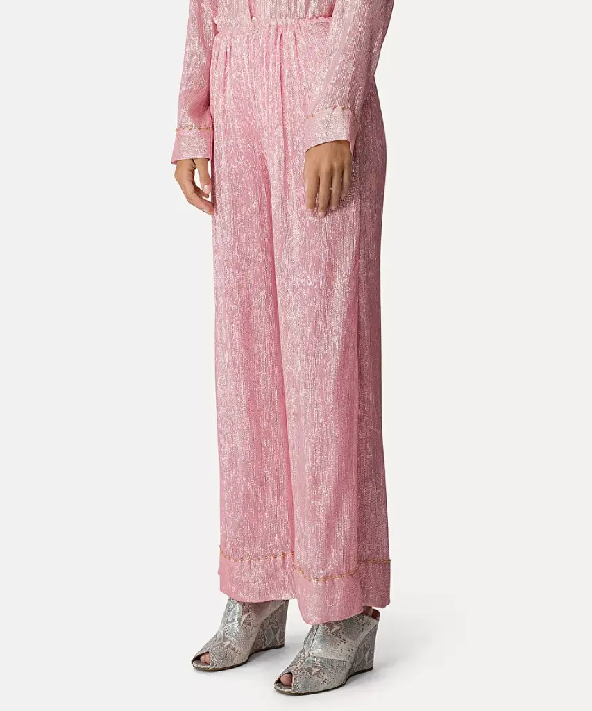 Pyjama trousers in silk chiffon and lurex with beadwork - FORTE FORTE