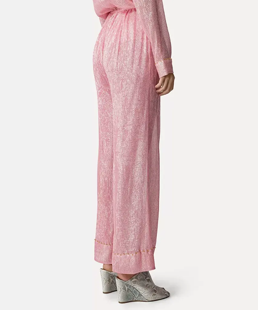 Pyjama trousers in silk chiffon and lurex with beadwork - FORTE FORTE