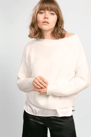 Knitted sweater with boat neck and long sleeves Ivory - VANNINA VESPERINI 