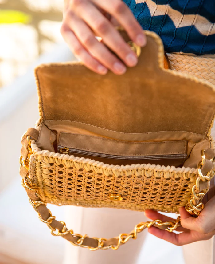 Ginevra Raffia and Rattan Bag Natural