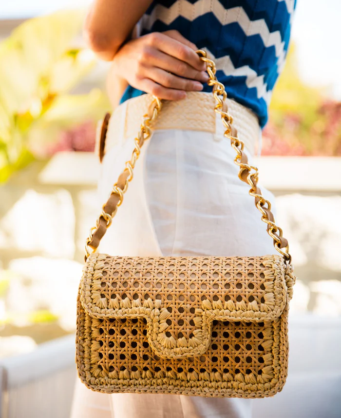 Ginevra Raffia and Rattan Bag Natural