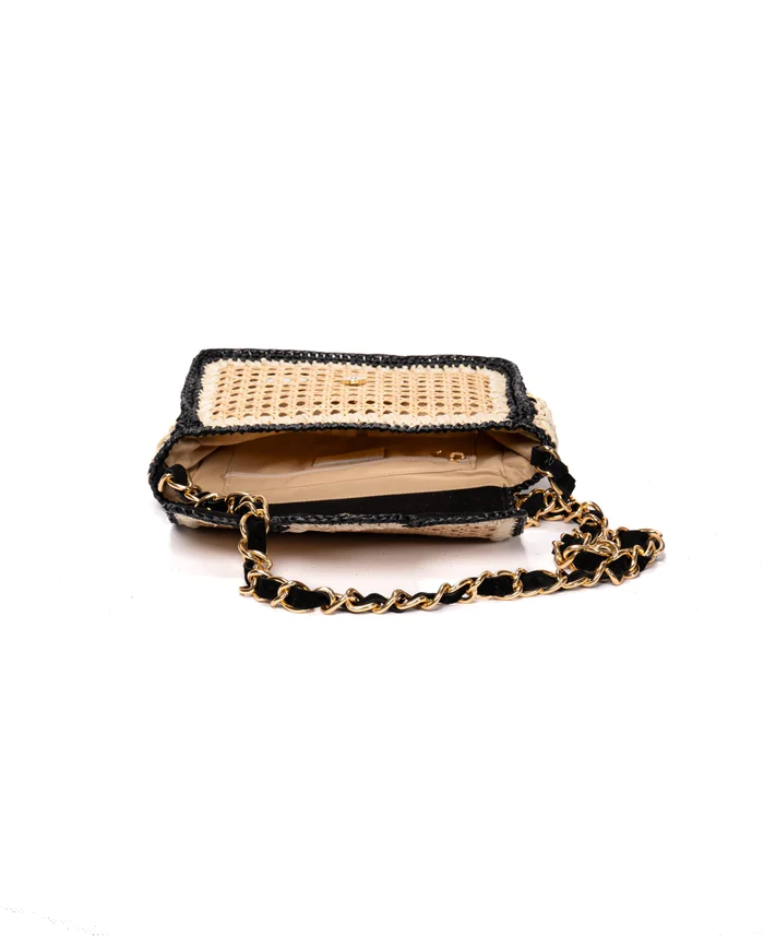 Ginevra Raffia Bag in Black and Off-White - Large