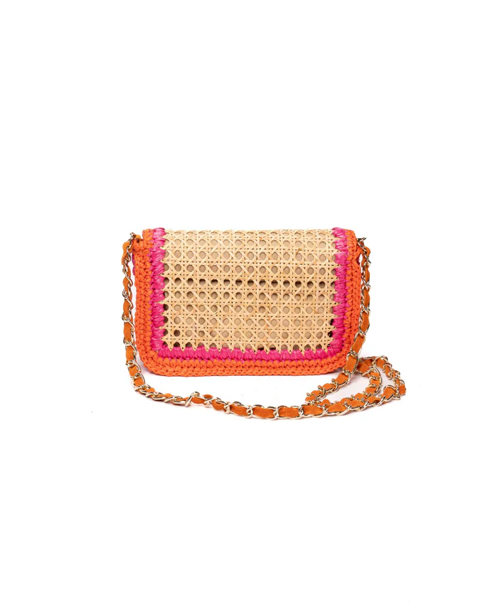 Ginevra Raffia Bag in Orange and Hot Pink - Small