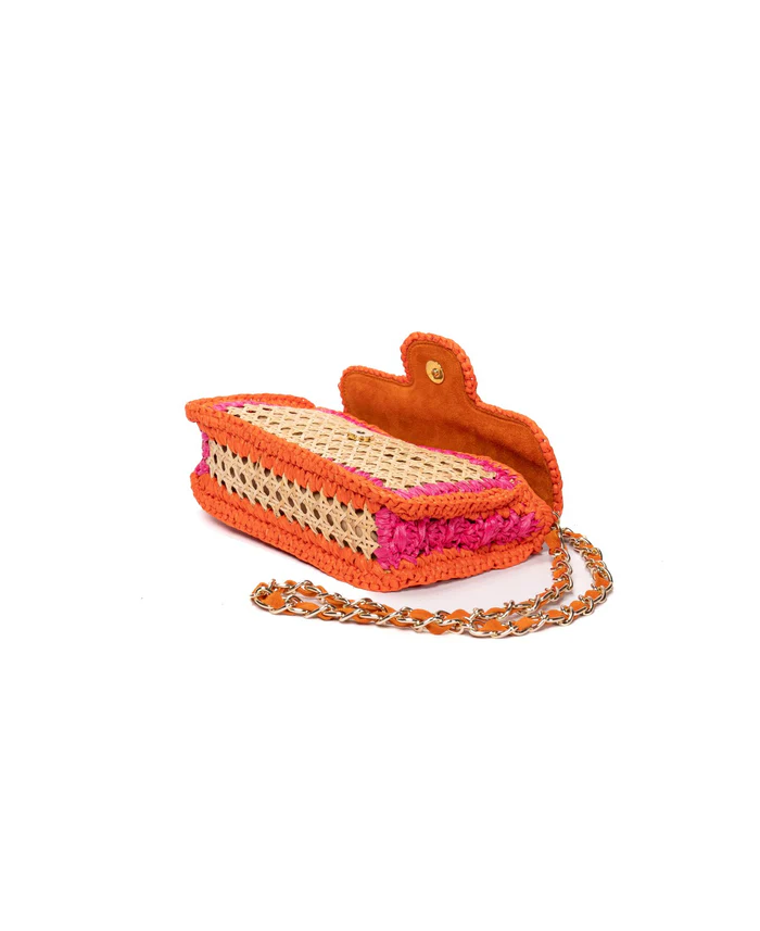 Ginevra Raffia Bag in Orange and Hot Pink - Small