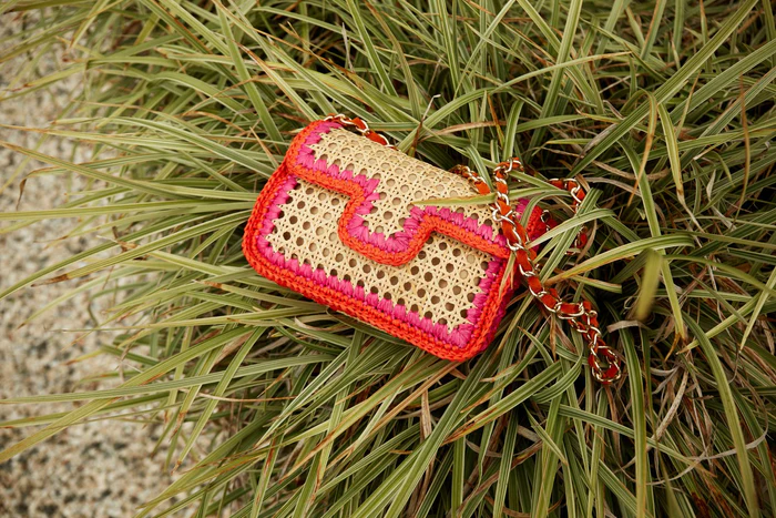Ginevra Raffia Bag in Orange and Hot Pink - Small