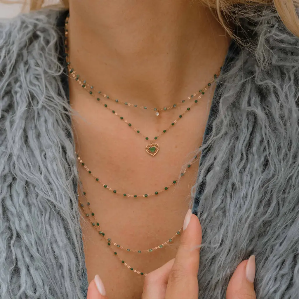 Classic Gigi GREEN EMERALD Necklace 18ct Rose Gold 45cm - GIGI CLOZEAU