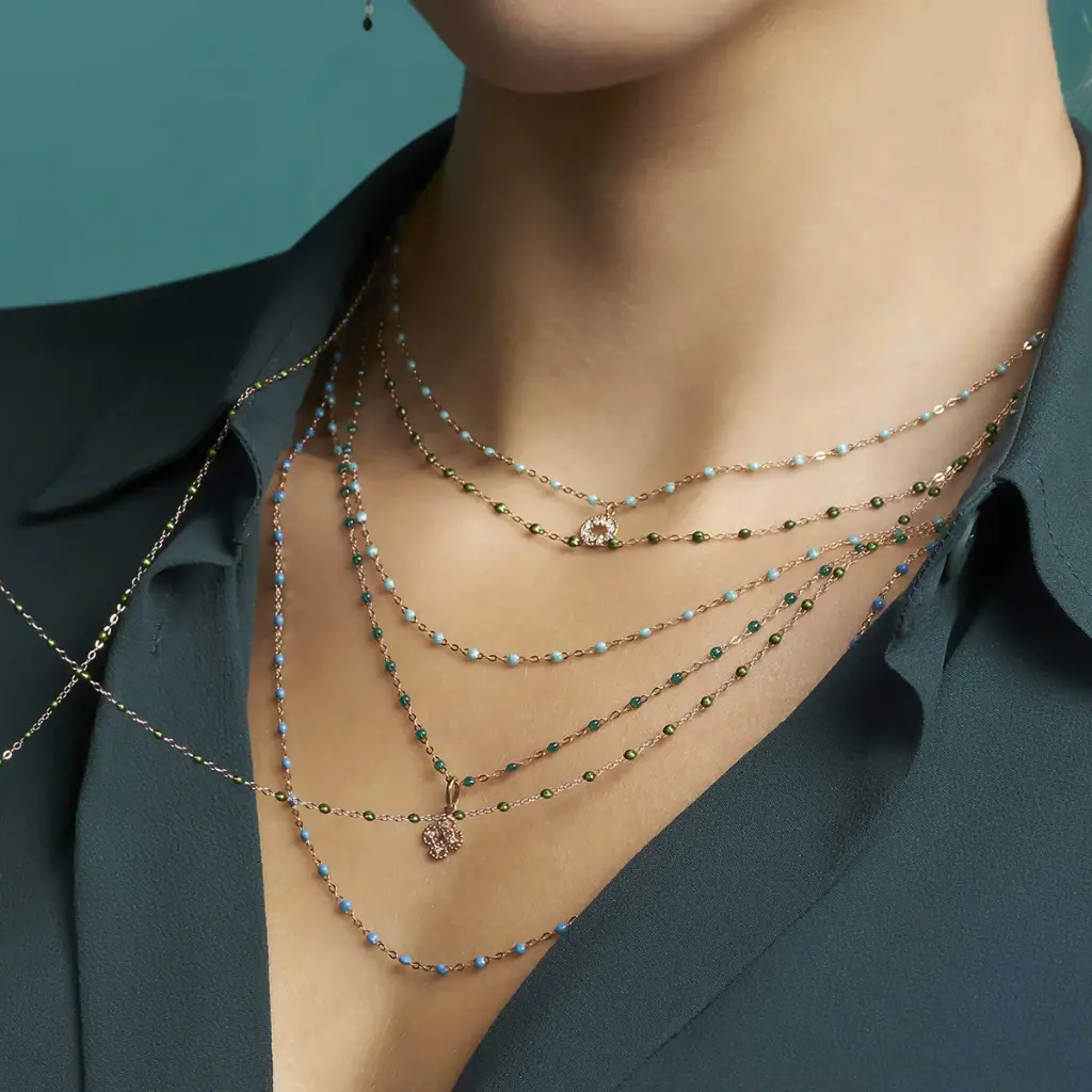 Classic Gigi GREEN EMERALD Necklace 18ct Rose Gold 45cm - GIGI CLOZEAU