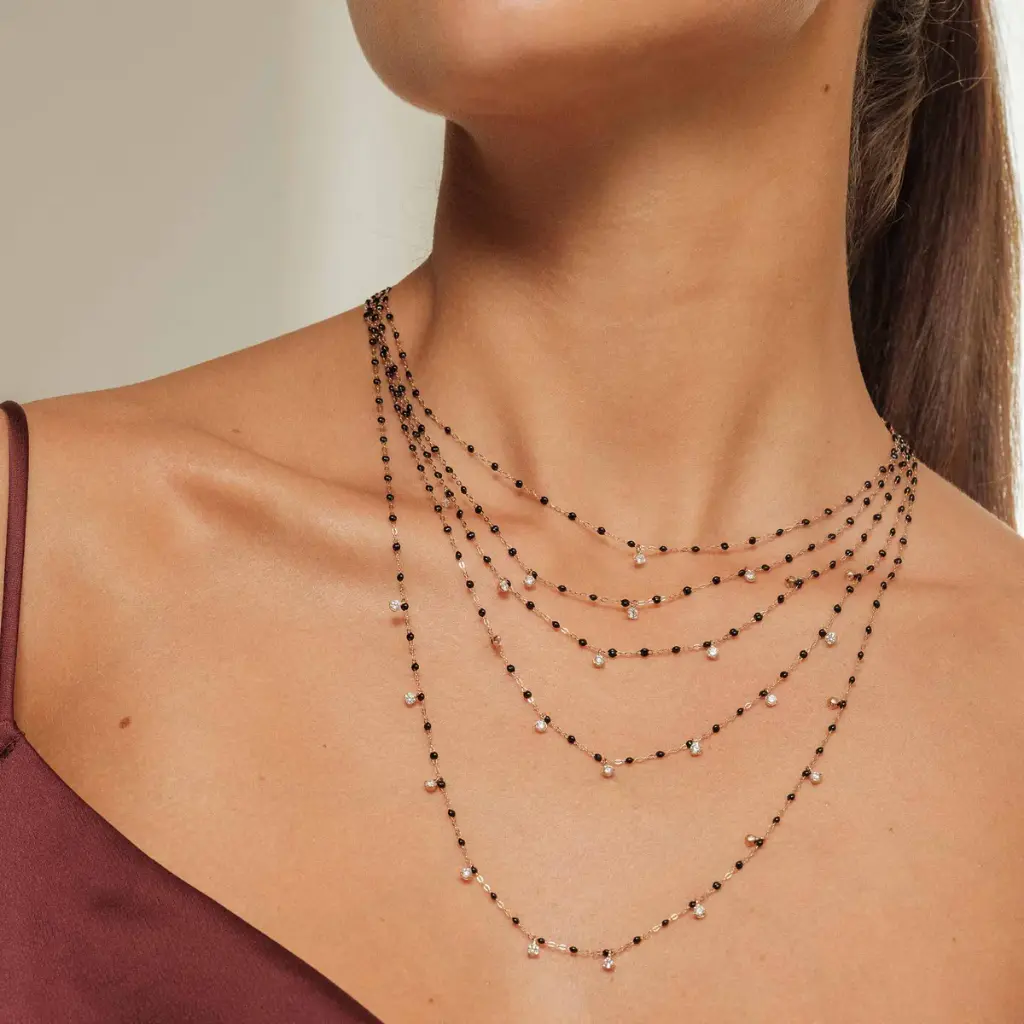 Gigi Supreme BLACK, 1 Diamond Necklace 18ct Rose Gold  42cm - GIGI CLOZEAU