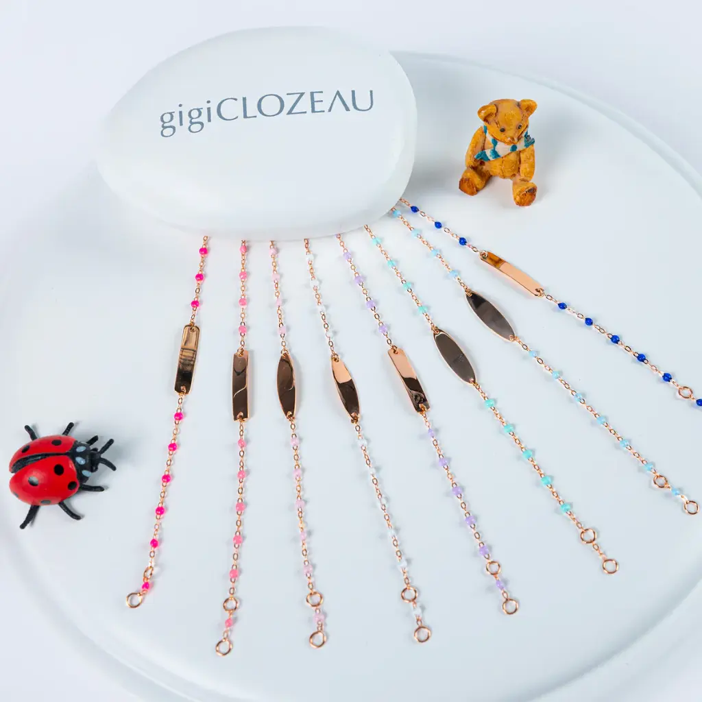 Little Gigi Baby Pink bracelet, Oval plaque 18ct Rose Gold 15cm - GIGI CLOZEAU