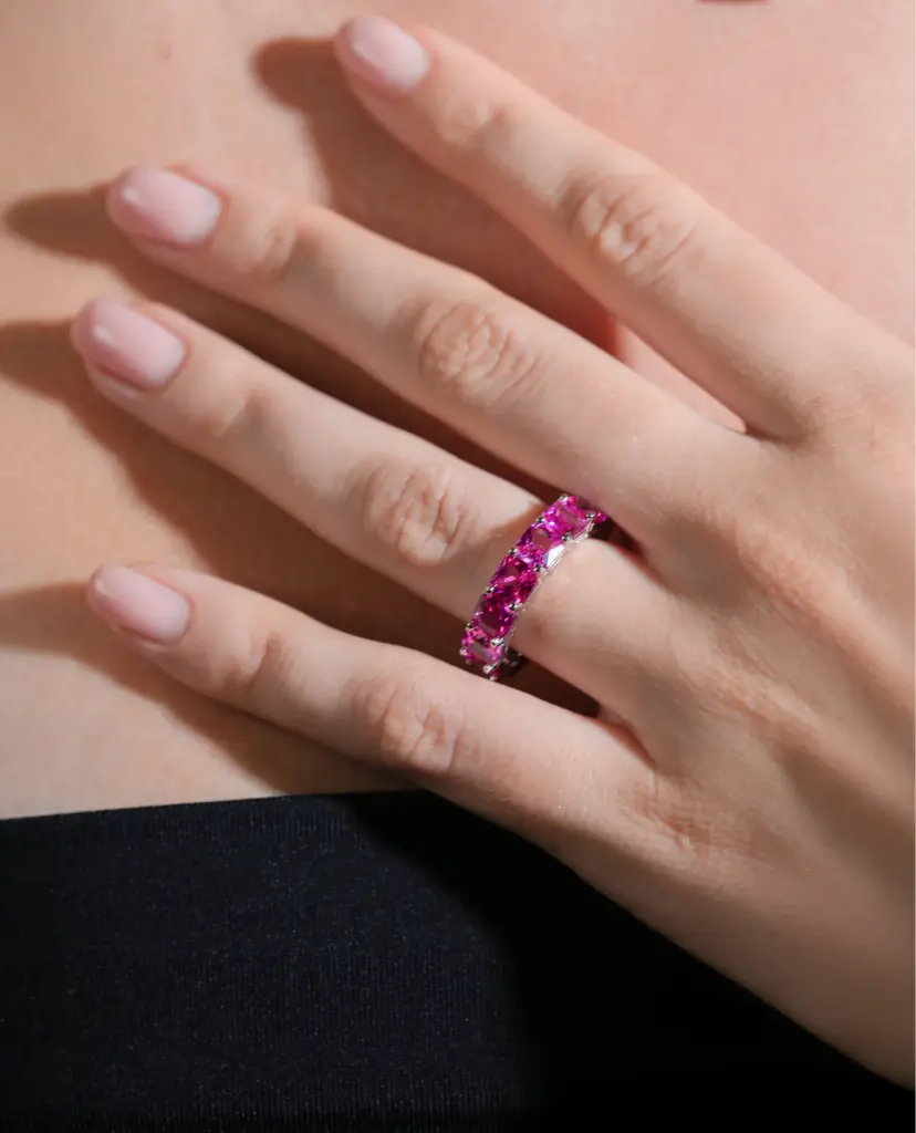 Tennis ring with pink gemstones - POISON