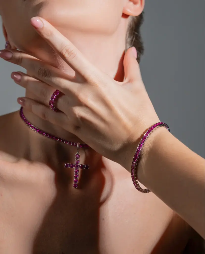 Tennis ring with pink gemstones - POISON