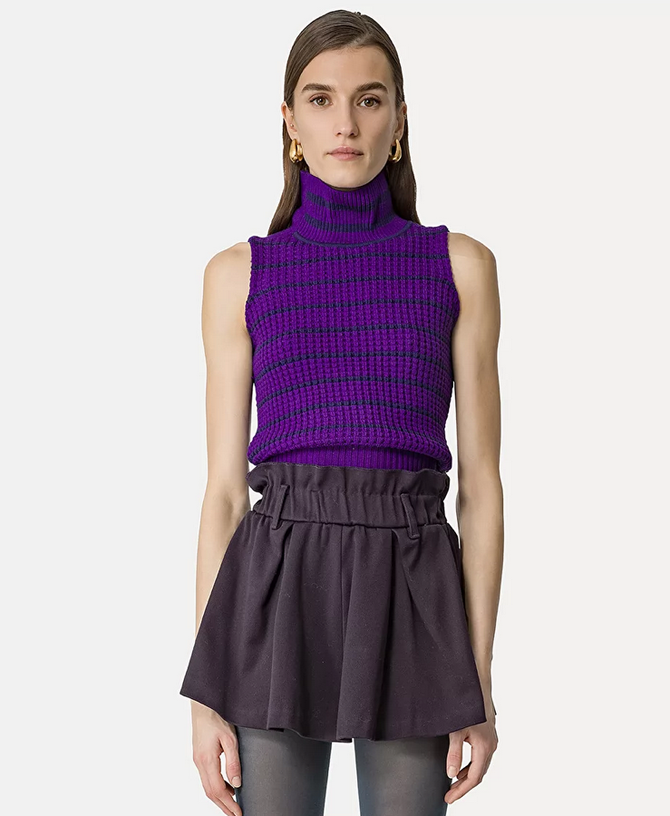 High–Neck Waistcoat in Striped Merino Wool - Forte Forte