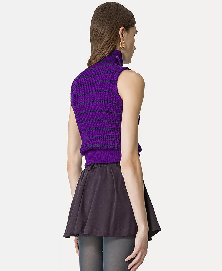 High–Neck Waistcoat in Striped Merino Wool - Forte Forte