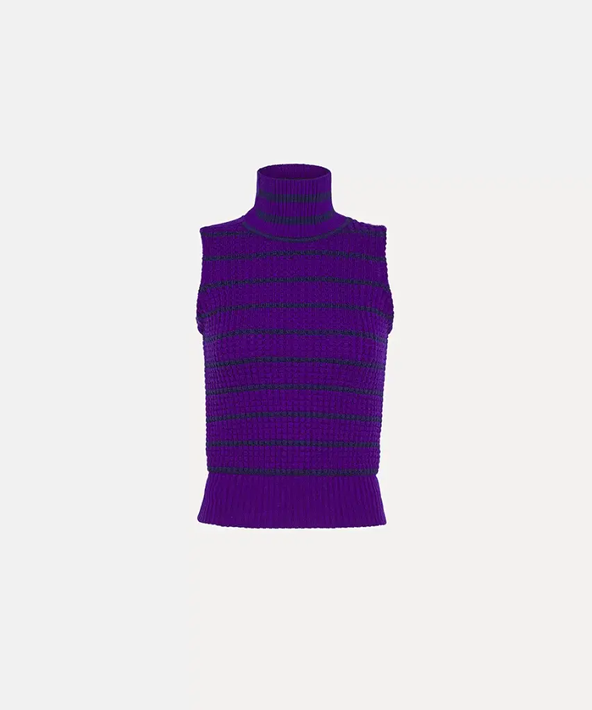 High–Neck Waistcoat in Striped Merino Wool - FORTE FORTE