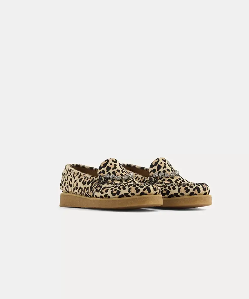 Animalier print leather mocassin with crystal - SEBAGO X FORTE FORTE