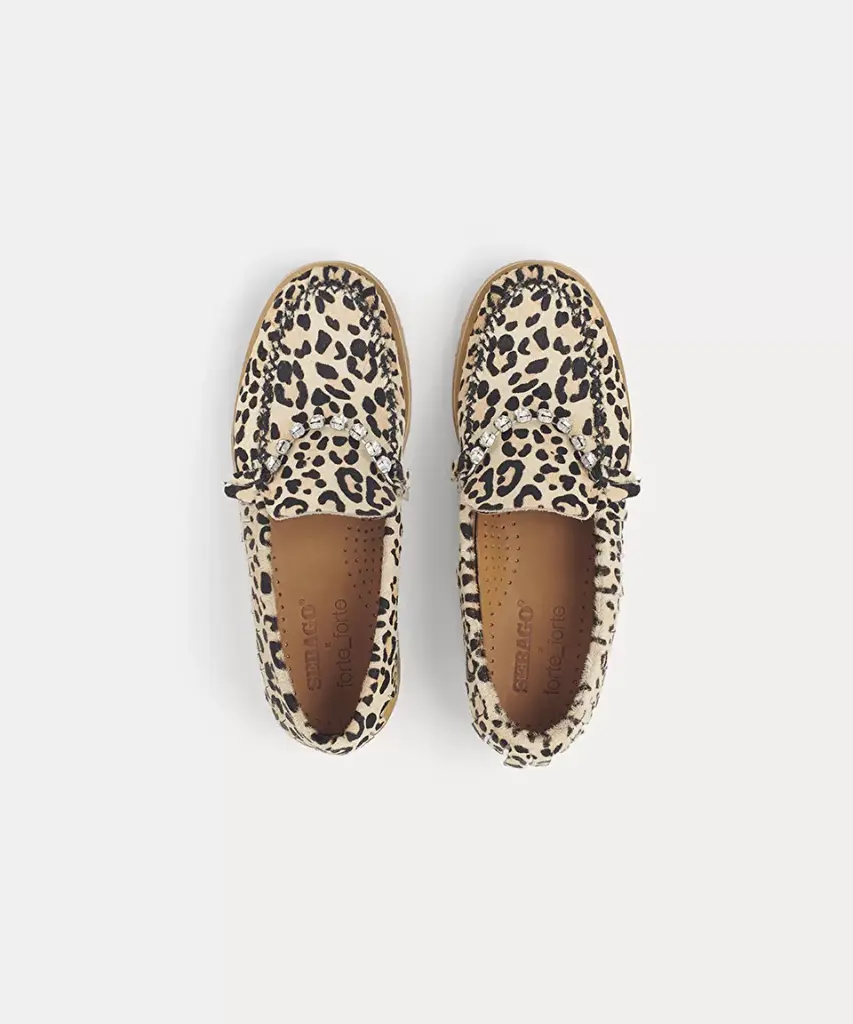 Animalier print leather mocassin with crystal - SEBAGO X FORTE FORTE