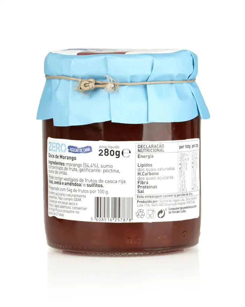 Zero Sugar Strawberry Jam 280g - Quinta de Jugais 