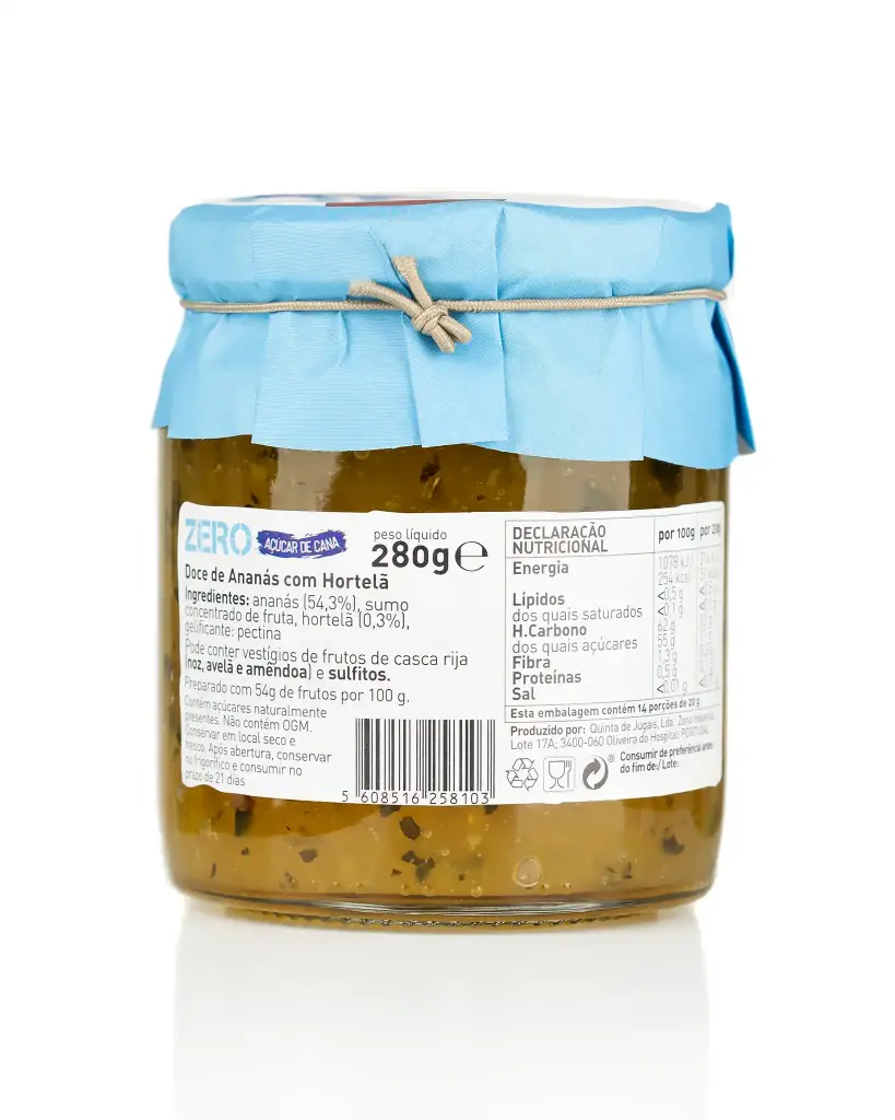 Zero Sugar Pineapple and Mint Jam 280g - Quinta de Jugais 
