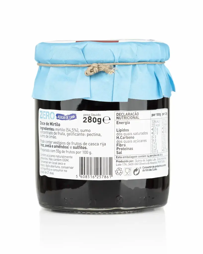Zero Sugar Blueberry Jam 280g - Quinta de Jugais 