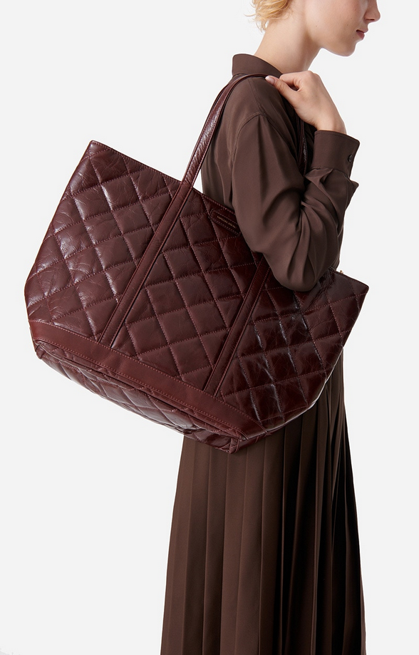 Quilted Leather XL Cabas Tote Chocolate - VANESSA BRUNO