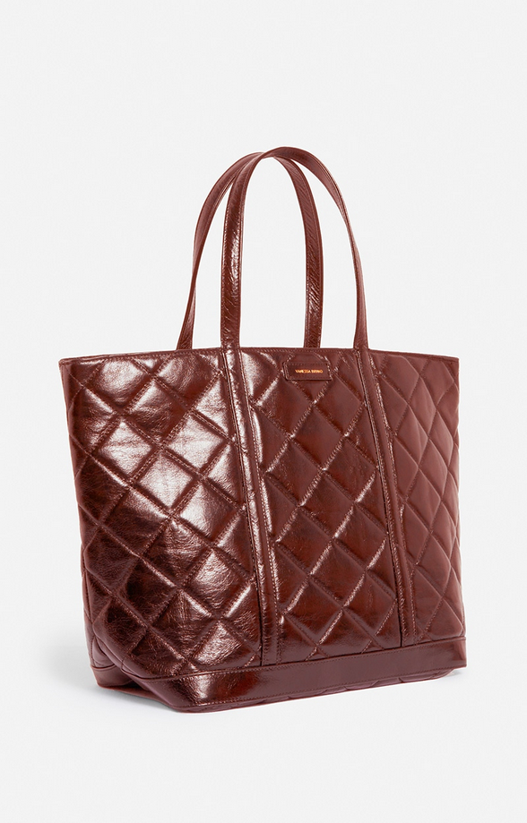 Quilted Leather XL Cabas Tote Chocolate - VANESSA BRUNO