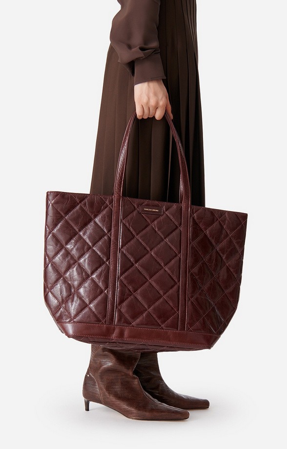 Quilted Leather XL Cabas Tote Chocolate - VANESSA BRUNO