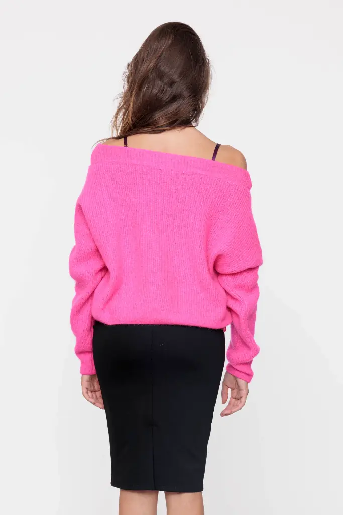 Knitted sweater with boat neck and long sleeves Neon Pink - VANNINA VESPERINI