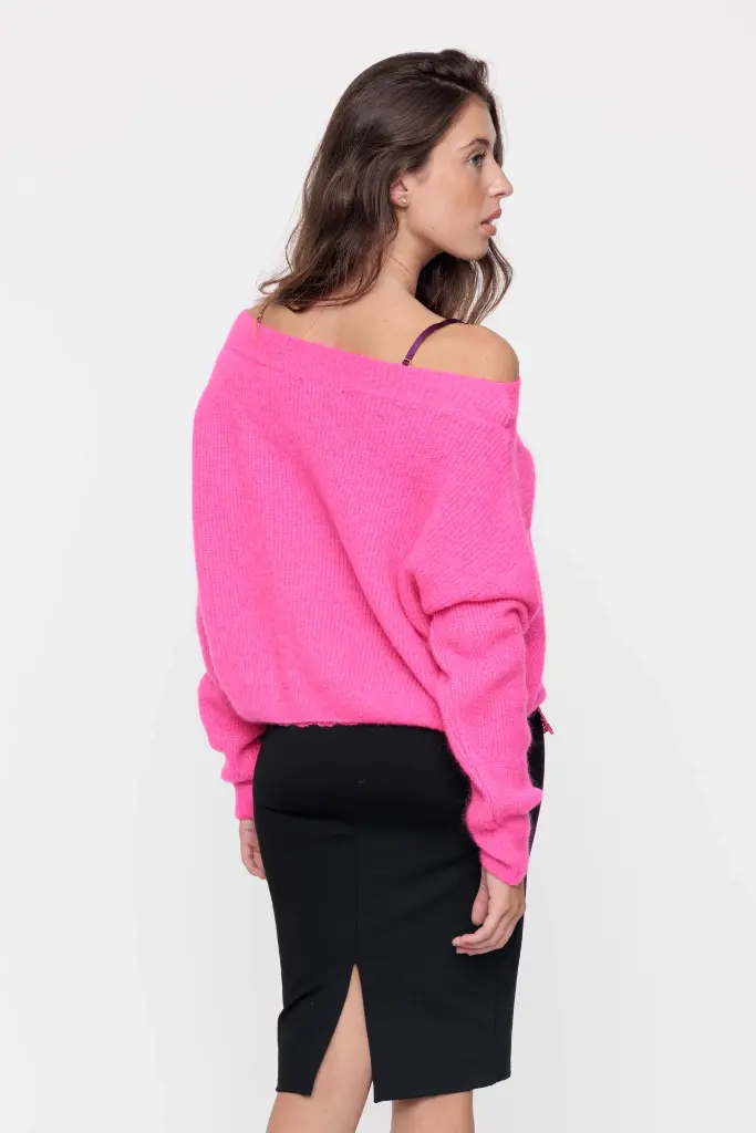 Knitted sweater with boat neck and long sleeves Neon Pink - VANNINA VESPERINI
