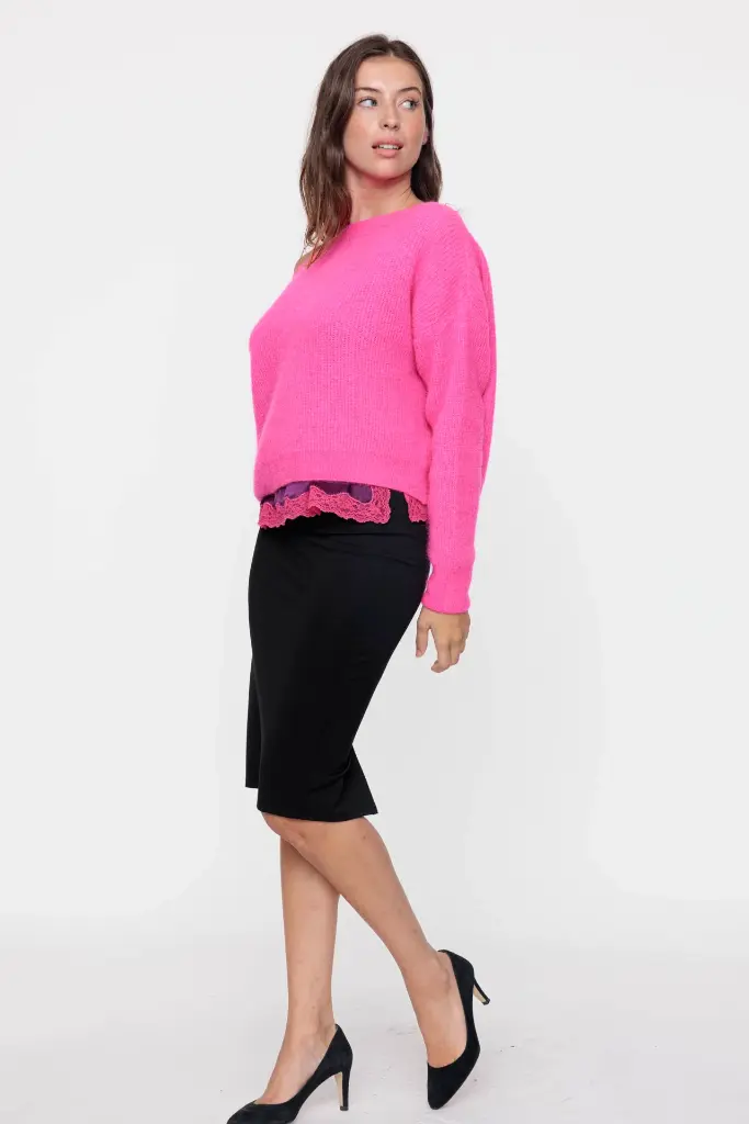 Knitted sweater with boat neck and long sleeves Neon Pink - VANNINA VESPERINI